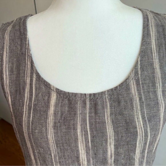 Garnet Hill—Linen Sleeveless Maxi Dress, Gray and Cream— 8 - Picture 3 of 7